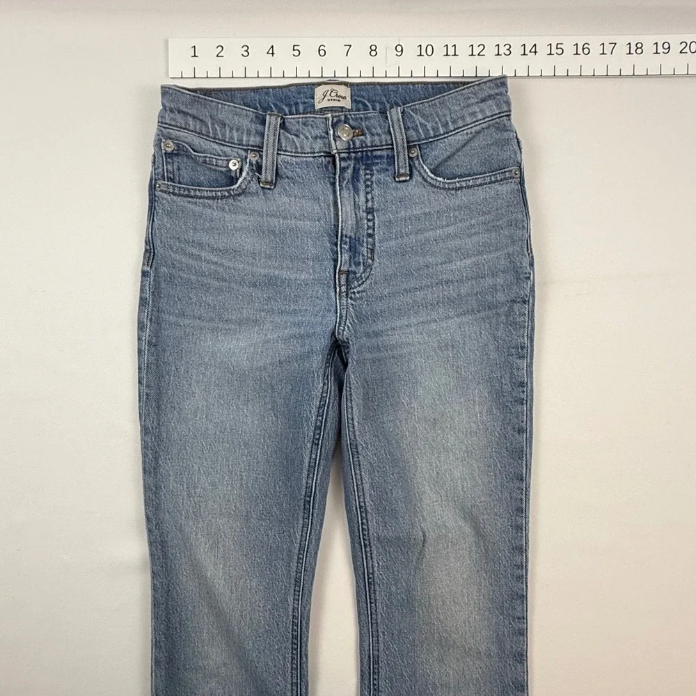 J.Crew Billie Demi-Boot Crop Jeans Light Wash Raw Hem Size 24 Mid Rise 9 Inch